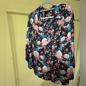 Torrid Floral Satin Blouse - Black, Pink, Blue